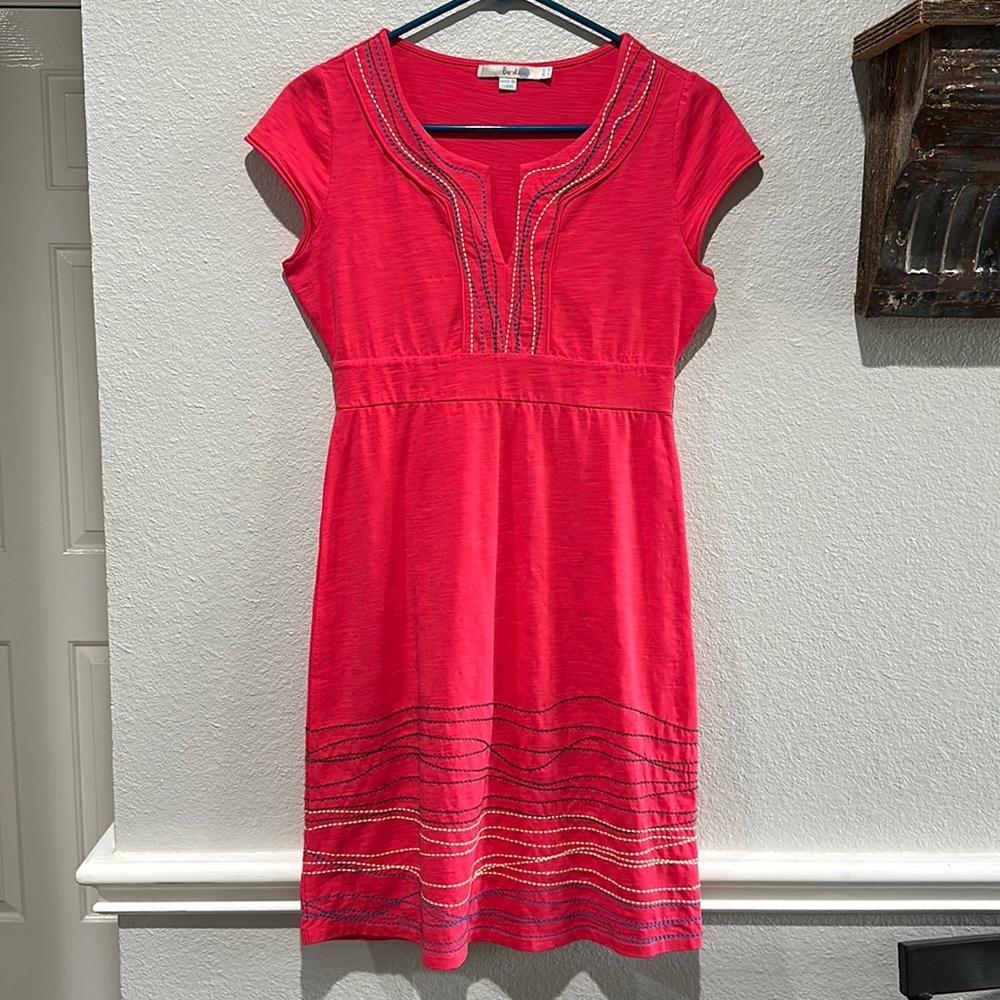 Boden coral pink embroidered jersey dress